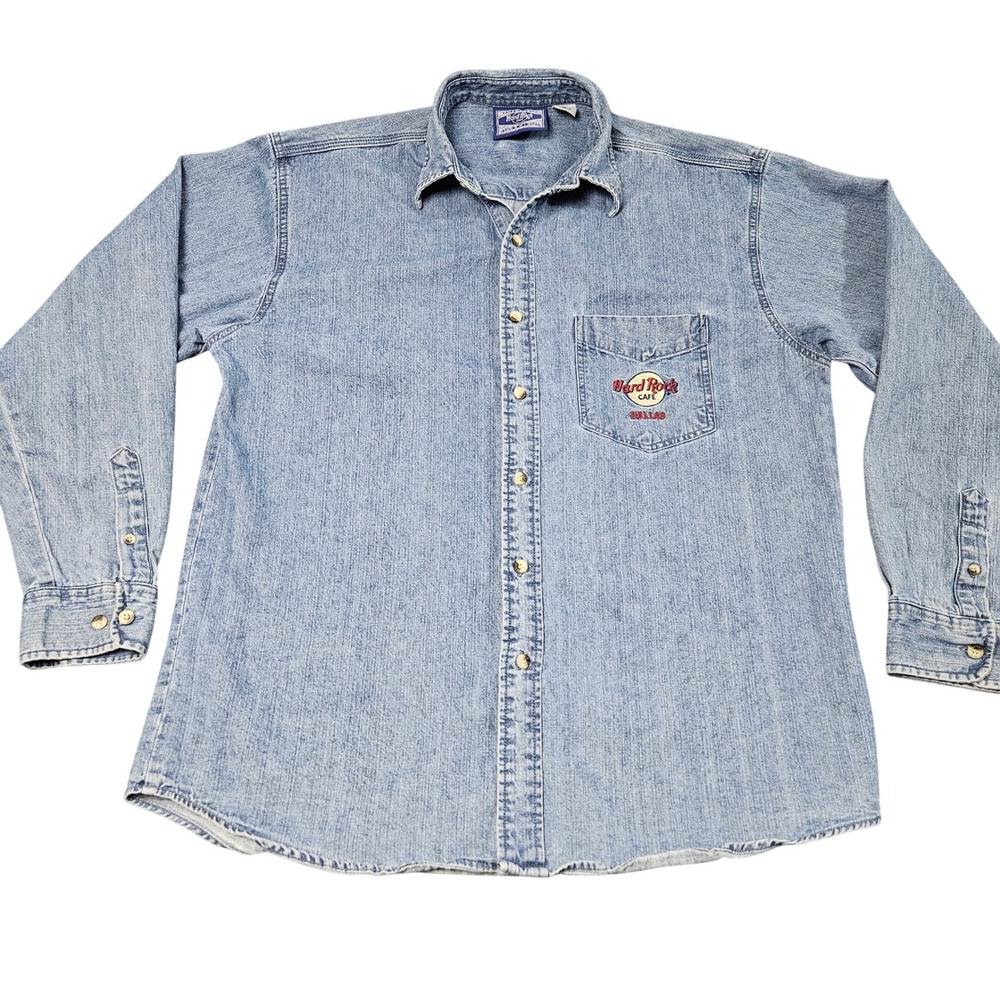 90s Hard Rock Cafe Dallas Denim Shirt Large Made Taiwan Vintage Button Up‎